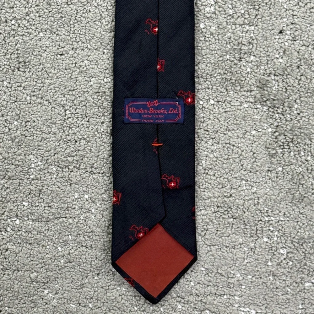 Vintage Warden-Brooks Pure Silk Tie Switzerland Swiss Map Red Black Necktie